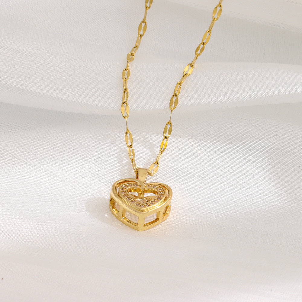 Women’s Double Layer Love Necklace – Rhinestone Titanium Steel Pendant, Valentine’s Day Gift