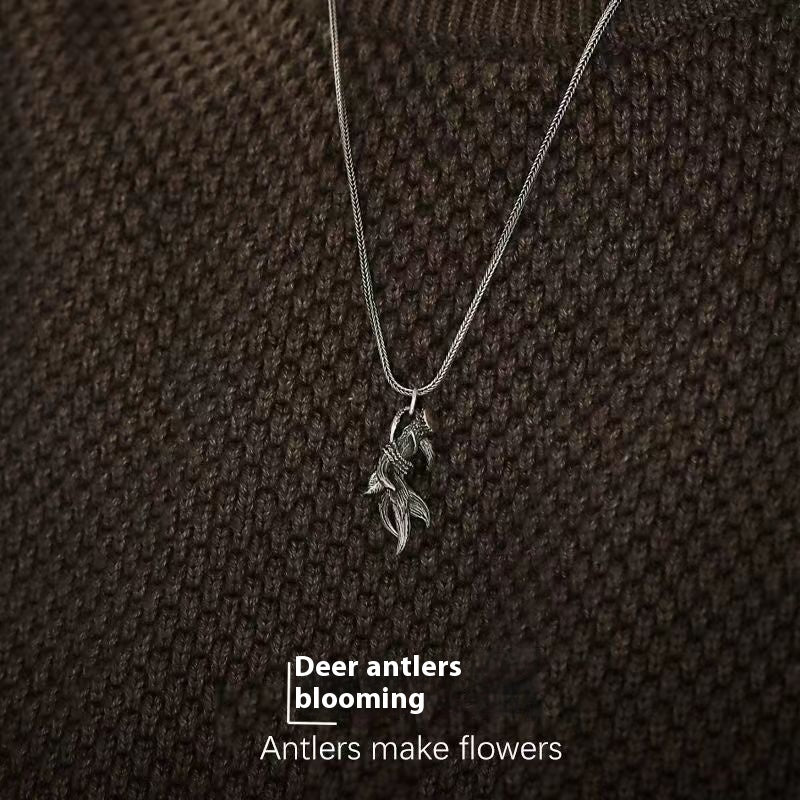 Men’s Antler Pendant Necklace – Stylish Flower Design Jewelry