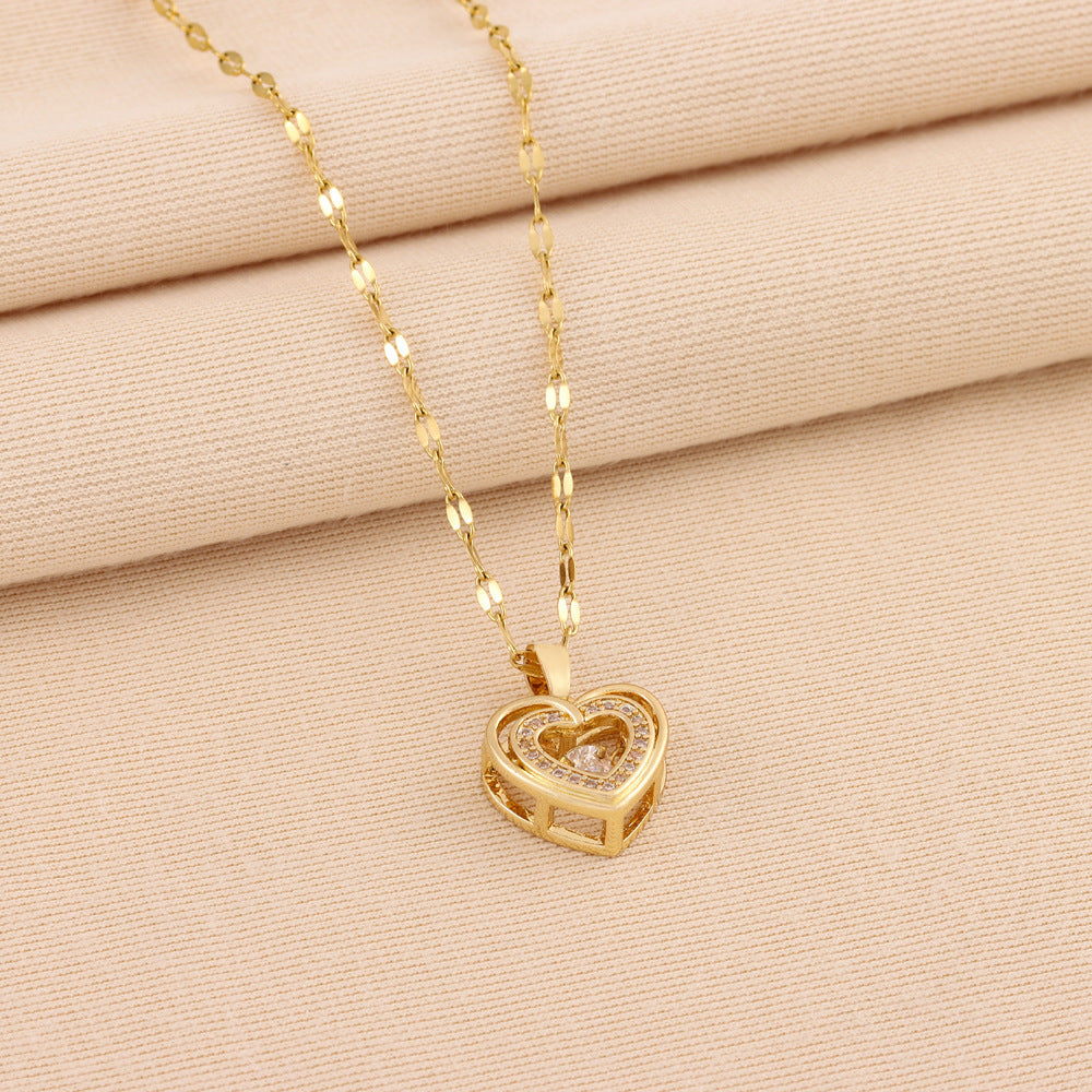 Women’s Double Layer Love Necklace – Rhinestone Titanium Steel Pendant, Valentine’s Day Gift