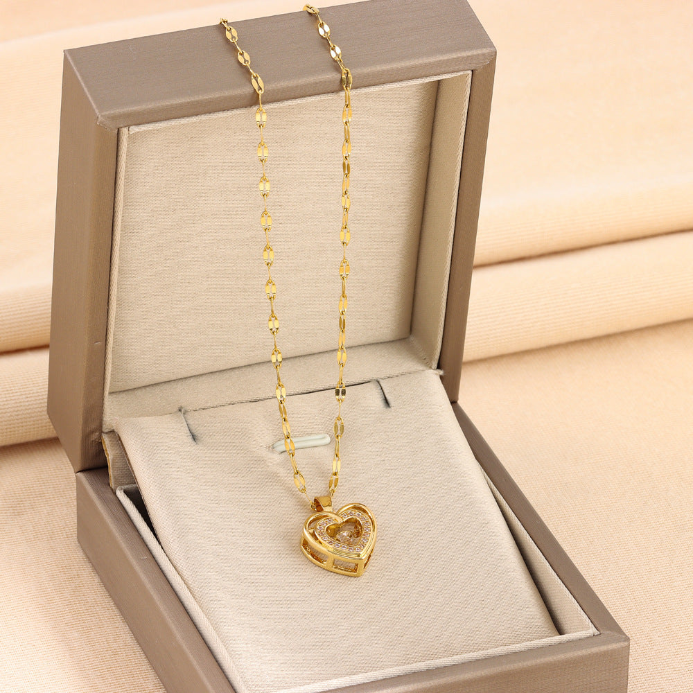 Women’s Double Layer Love Necklace – Rhinestone Titanium Steel Pendant, Valentine’s Day Gift