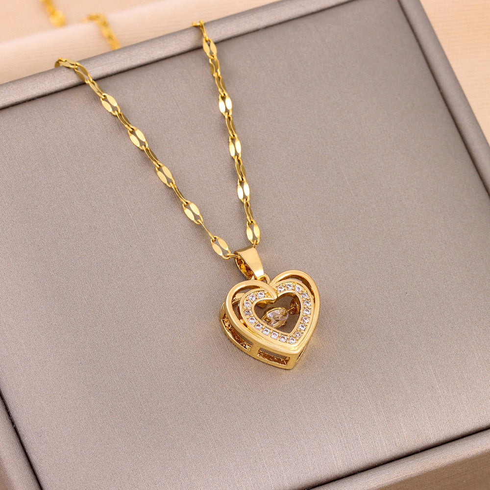 Women’s Double Layer Love Necklace – Rhinestone Titanium Steel Pendant, Valentine’s Day Gift