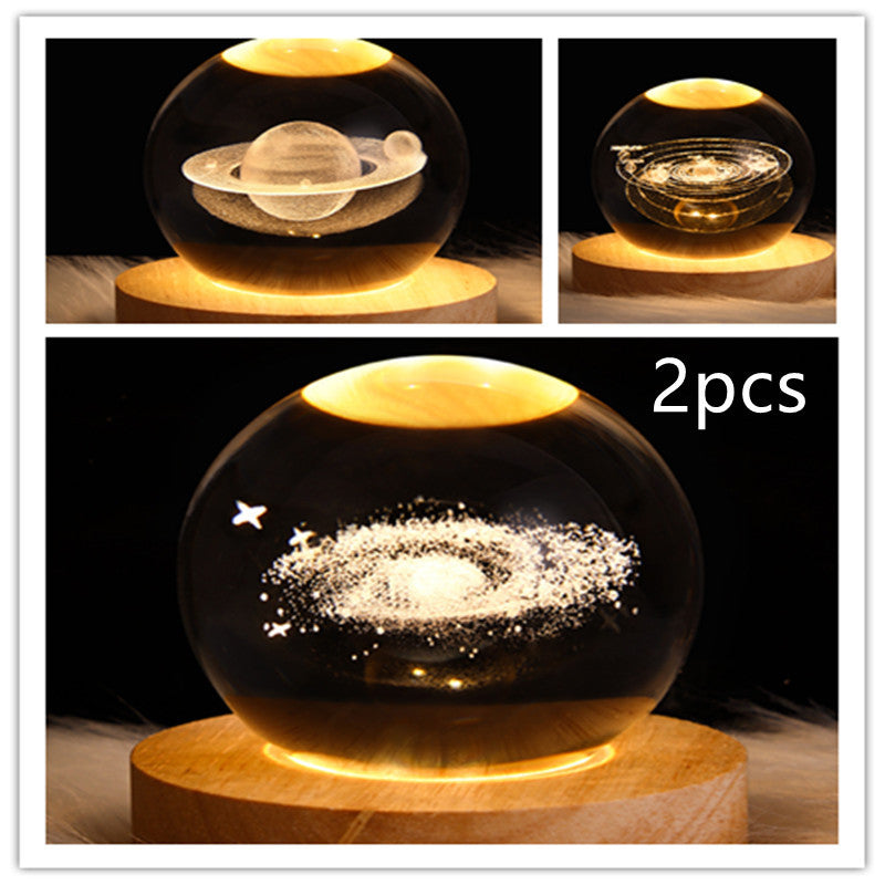 3D Galaxy Crystal Ball LED Night Light – Planet & Moon Lamp for Bedroom Décor