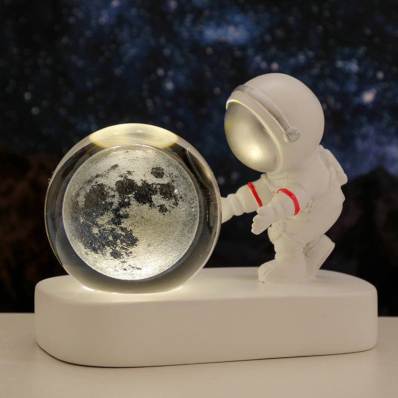 Astronaut Galaxy Crystal Ball Night Light – USB Powered Warm Planet Lamp
