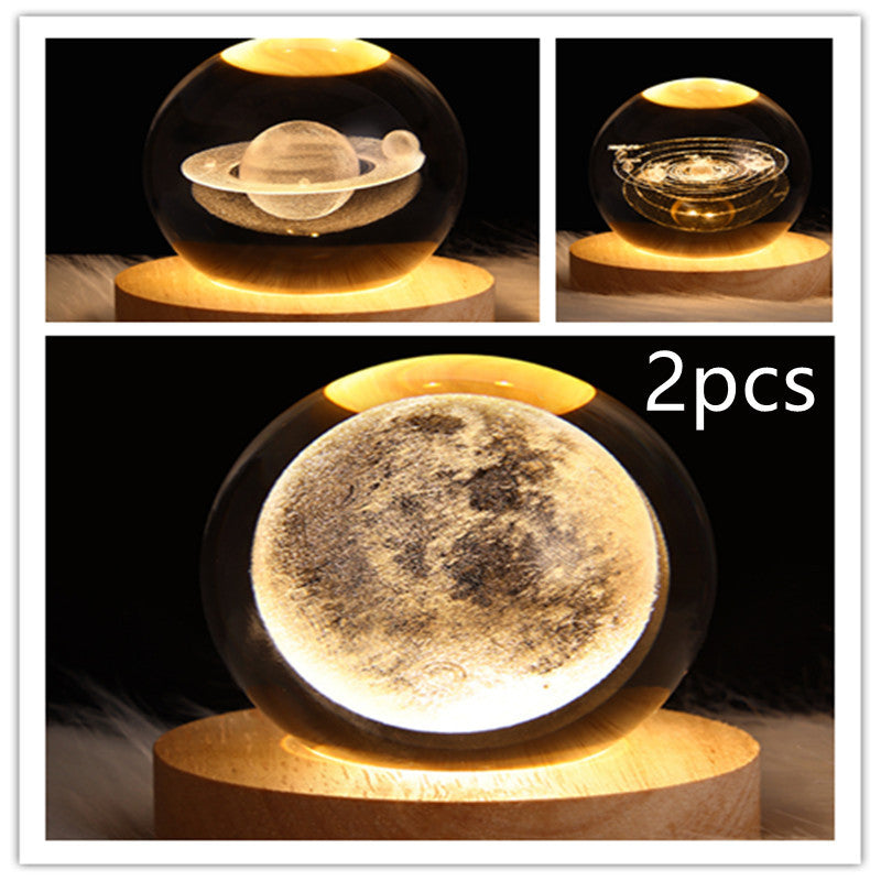 3D Galaxy Crystal Ball LED Night Light – Planet & Moon Lamp for Bedroom Décor