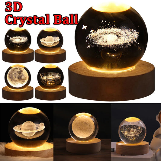 3D Galaxy Crystal Ball LED Night Light – Planet & Moon Lamp for Bedroom Décor