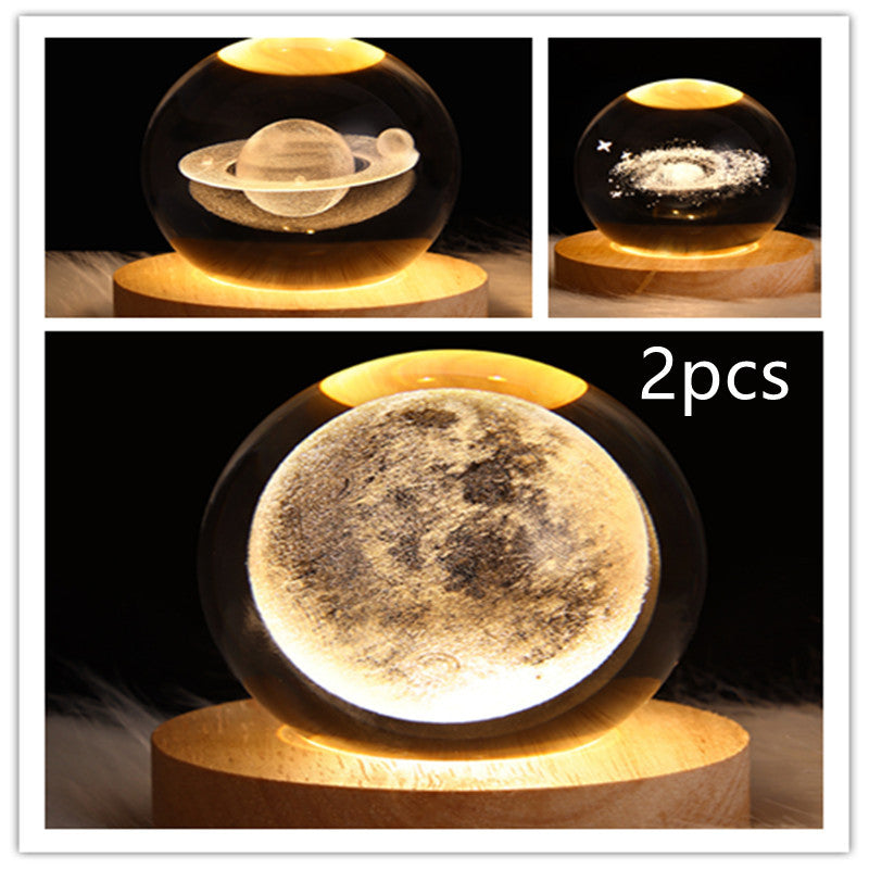 3D Galaxy Crystal Ball LED Night Light – Planet & Moon Lamp for Bedroom Décor
