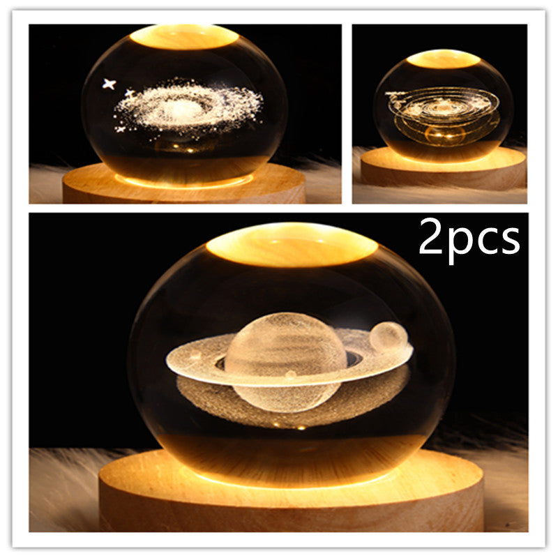 3D Galaxy Crystal Ball LED Night Light – Planet & Moon Lamp for Bedroom Décor