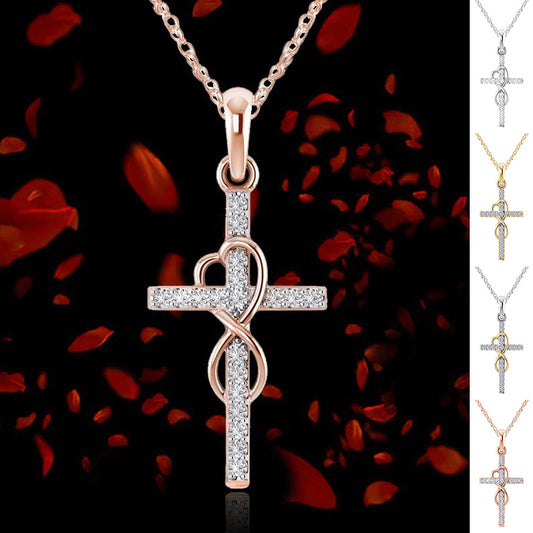 Luxury Alloy Cross Necklace with Diamond Pendant – Fashion Jewelry