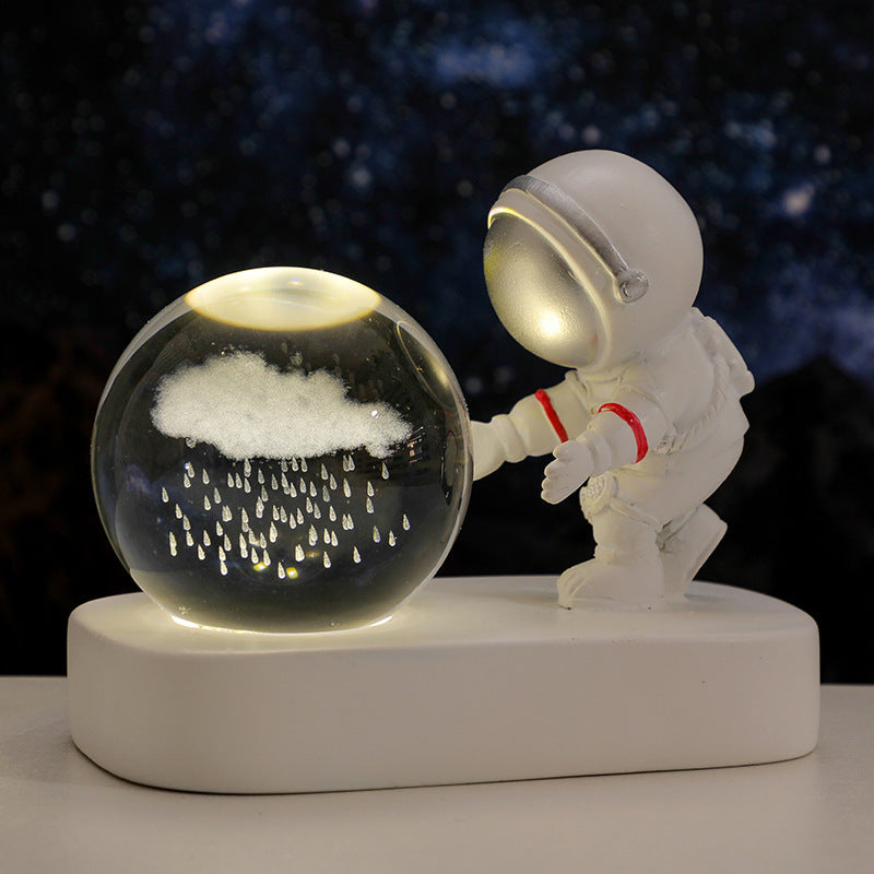 Astronaut Galaxy Crystal Ball Night Light – USB Powered Warm Planet Lamp
