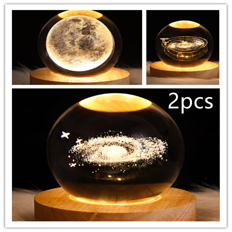 3D Galaxy Crystal Ball LED Night Light – Planet & Moon Lamp for Bedroom Décor