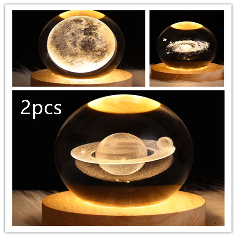 3D Galaxy Crystal Ball LED Night Light – Planet & Moon Lamp for Bedroom Décor