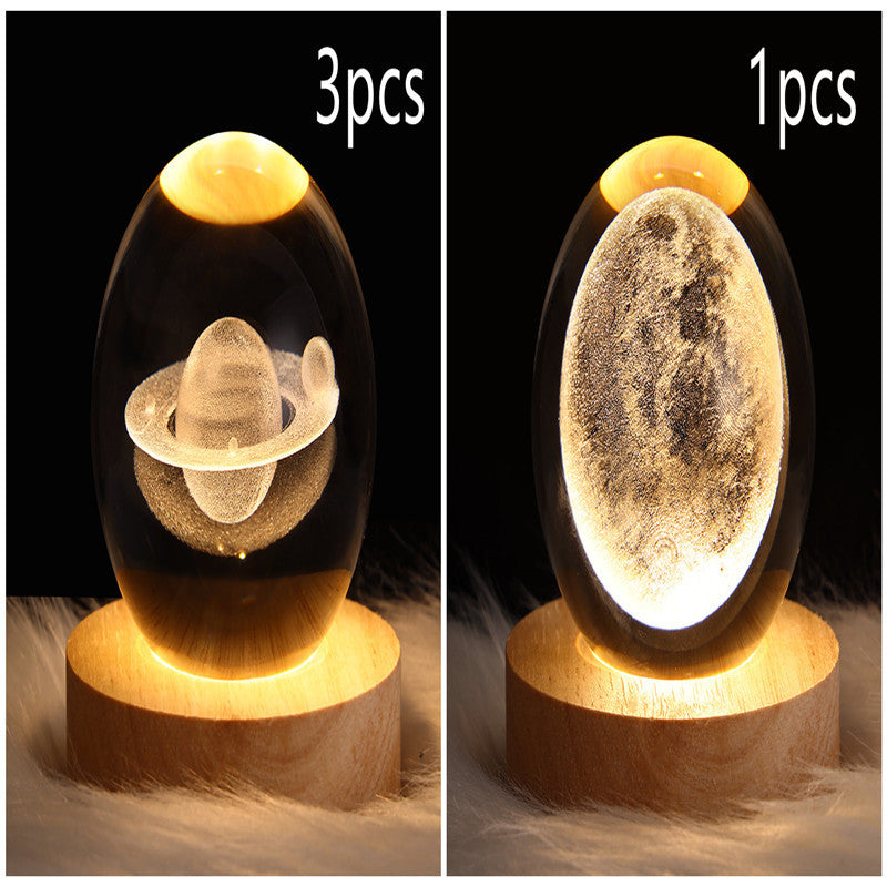 3D Galaxy Crystal Ball LED Night Light – Planet & Moon Lamp for Bedroom Décor