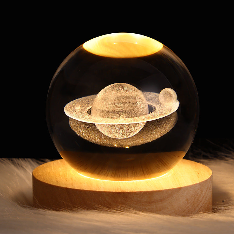 3D Galaxy Crystal Ball LED Night Light – Planet & Moon Lamp for Bedroom Décor