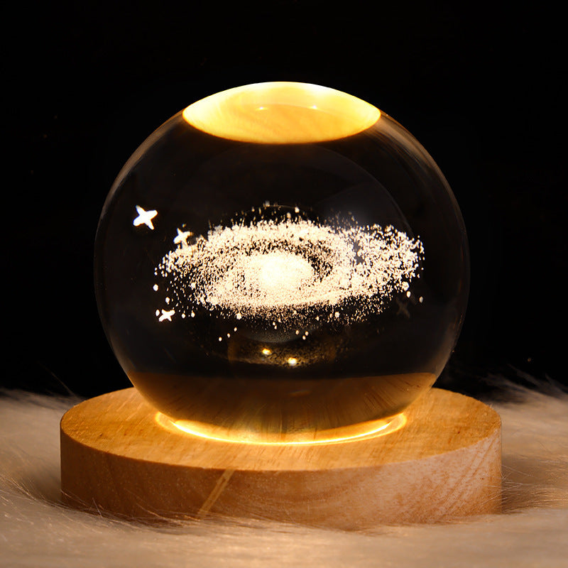3D Galaxy Crystal Ball LED Night Light – Planet & Moon Lamp for Bedroom Décor