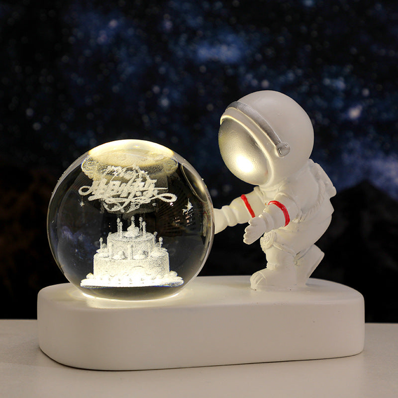 Astronaut Galaxy Crystal Ball Night Light – USB Powered Warm Planet Lamp