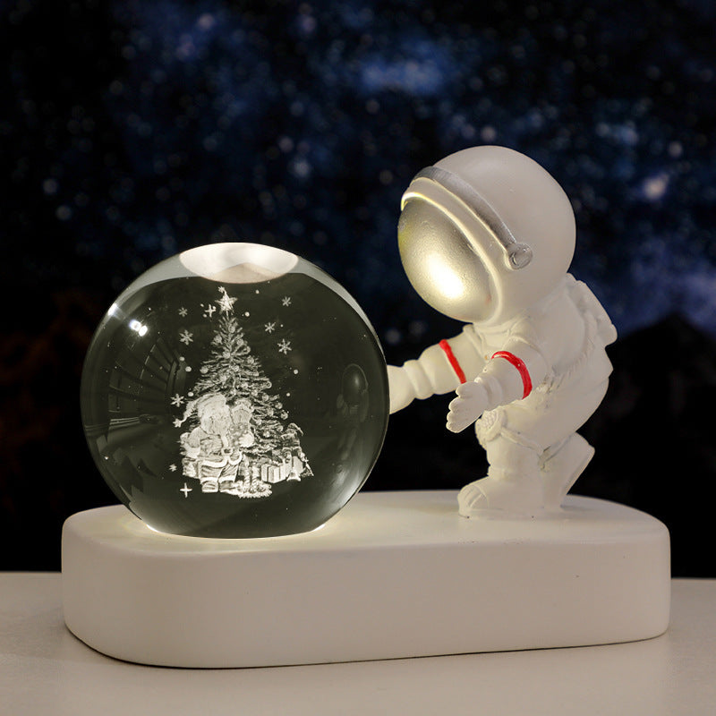 Astronaut Galaxy Crystal Ball Night Light – USB Powered Warm Planet Lamp