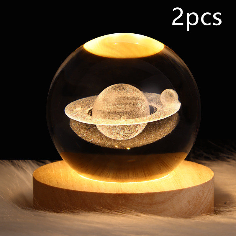3D Galaxy Crystal Ball LED Night Light – Planet & Moon Lamp for Bedroom Décor