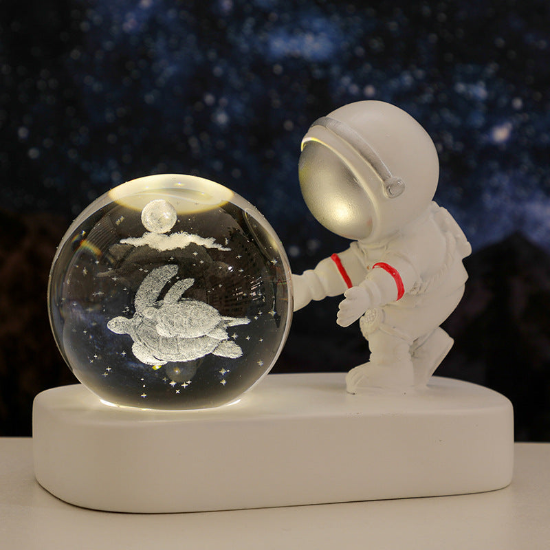 Astronaut Galaxy Crystal Ball Night Light – USB Powered Warm Planet Lamp