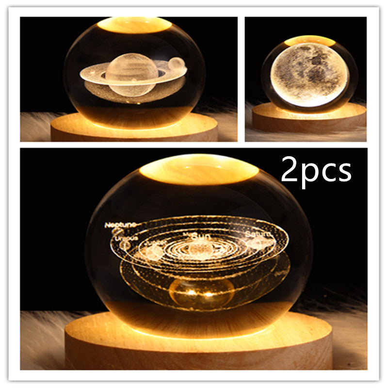 3D Galaxy Crystal Ball LED Night Light – Planet & Moon Lamp for Bedroom Décor