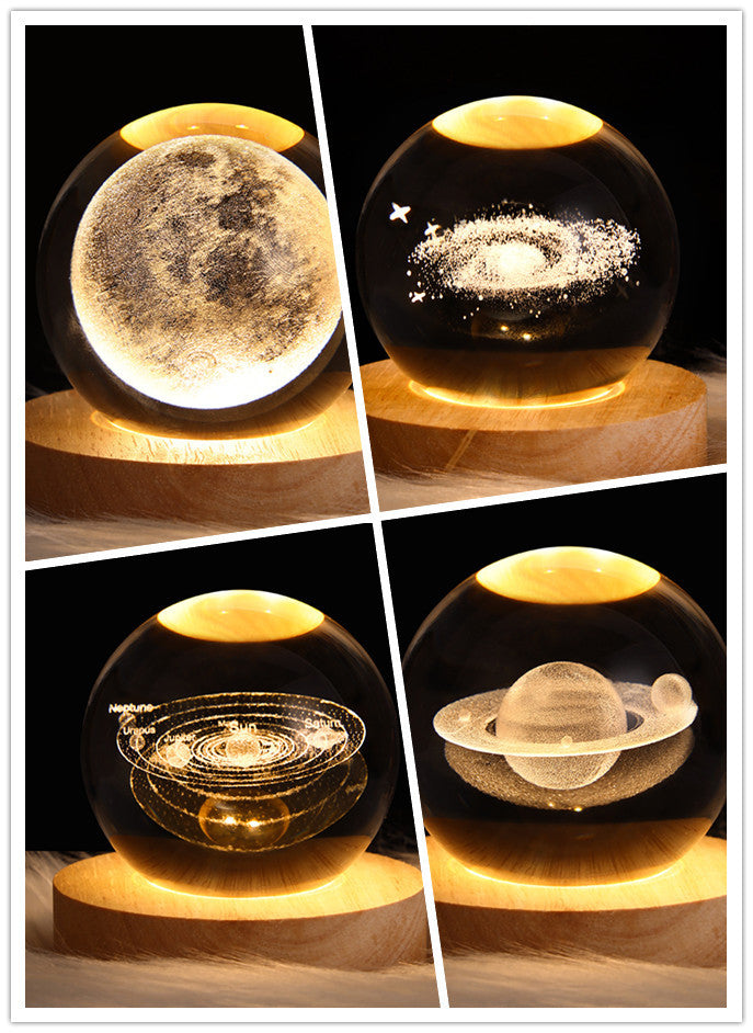 3D Galaxy Crystal Ball LED Night Light – Planet & Moon Lamp for Bedroom Décor