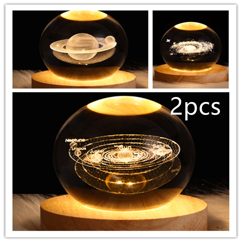 3D Galaxy Crystal Ball LED Night Light – Planet & Moon Lamp for Bedroom Décor