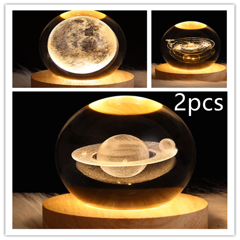 3D Galaxy Crystal Ball LED Night Light – Planet & Moon Lamp for Bedroom Décor