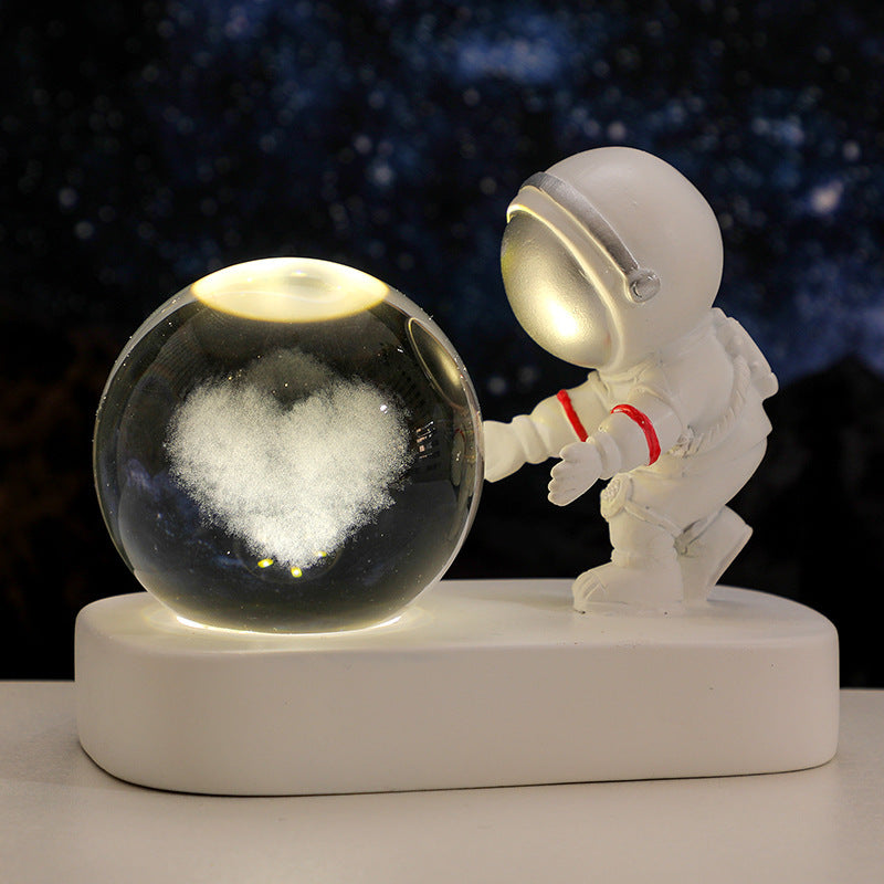 Astronaut Galaxy Crystal Ball Night Light – USB Powered Warm Planet Lamp