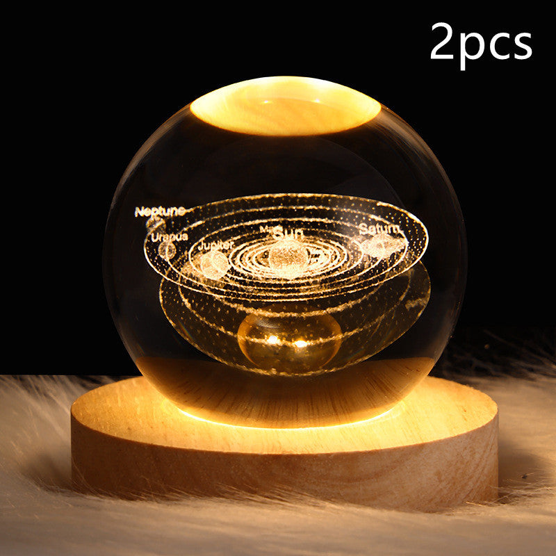 3D Galaxy Crystal Ball LED Night Light – Planet & Moon Lamp for Bedroom Décor