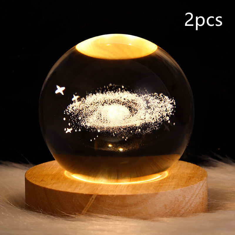 3D Galaxy Crystal Ball LED Night Light – Planet & Moon Lamp for Bedroom Décor