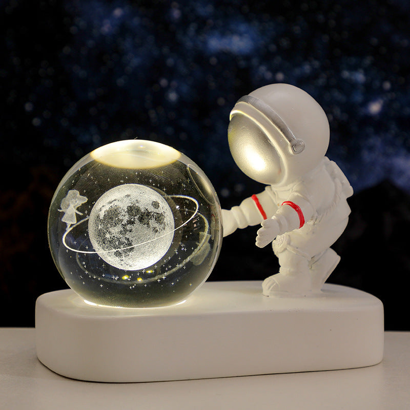 Astronaut Galaxy Crystal Ball Night Light – USB Powered Warm Planet Lamp