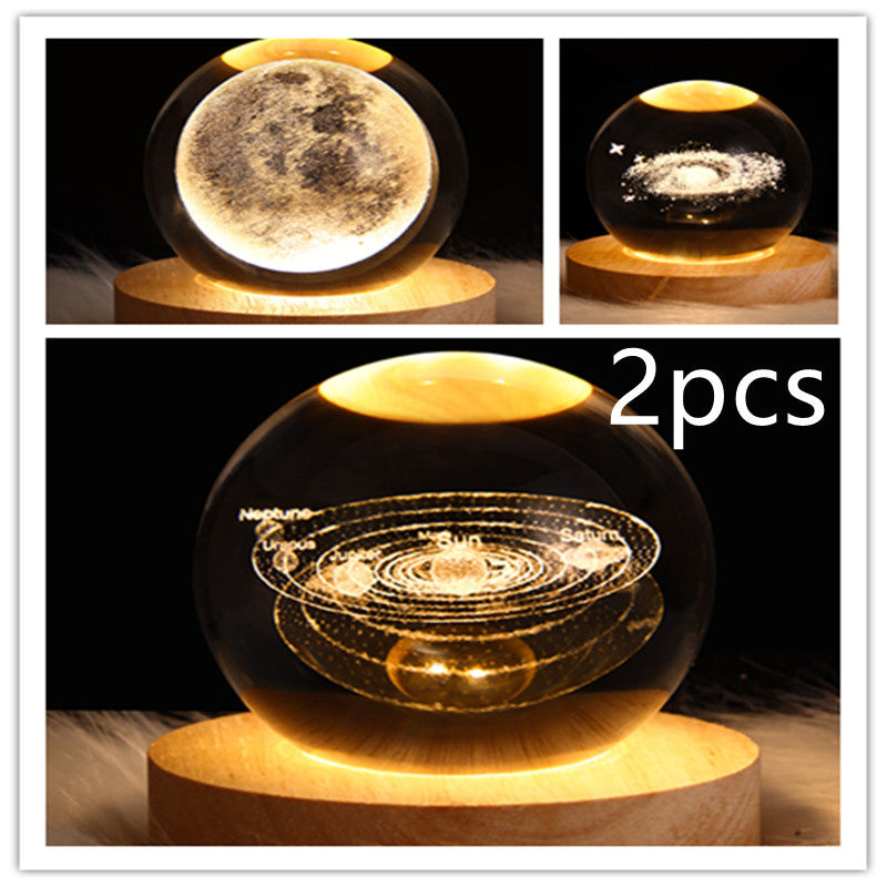 3D Galaxy Crystal Ball LED Night Light – Planet & Moon Lamp for Bedroom Décor