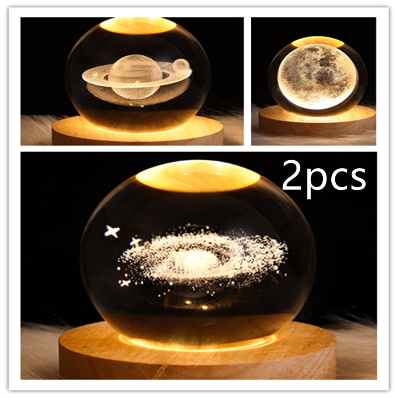 3D Galaxy Crystal Ball LED Night Light – Planet & Moon Lamp for Bedroom Décor
