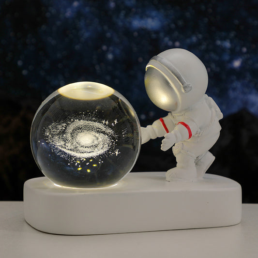 Astronaut Galaxy Crystal Ball Night Light – USB Powered Warm Planet Lamp