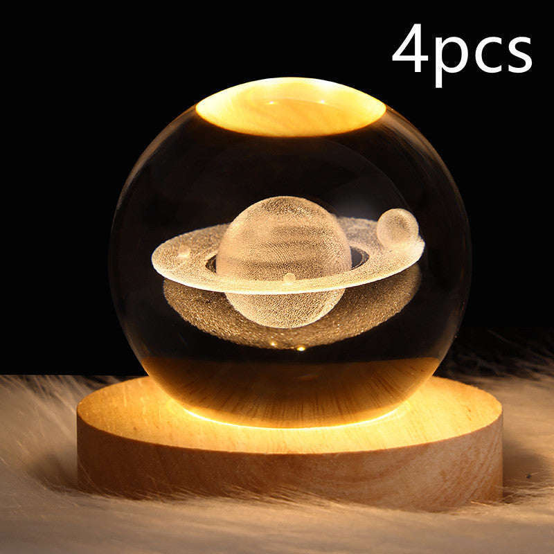 3D Galaxy Crystal Ball LED Night Light – Planet & Moon Lamp for Bedroom Décor