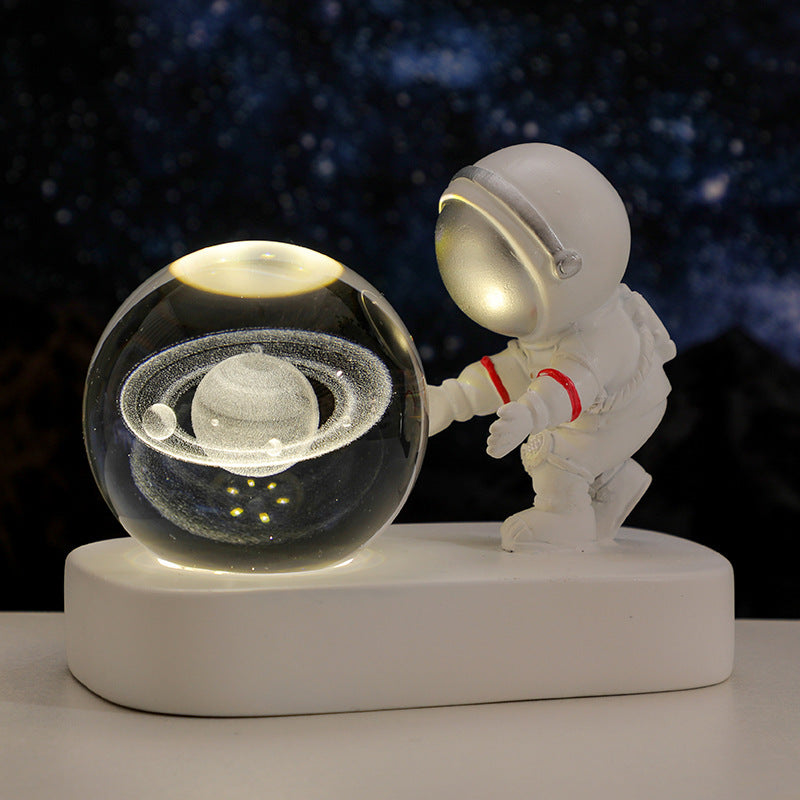 Astronaut Galaxy Crystal Ball Night Light – USB Powered Warm Planet Lamp