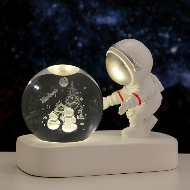 Astronaut Galaxy Crystal Ball Night Light – USB Powered Warm Planet Lamp