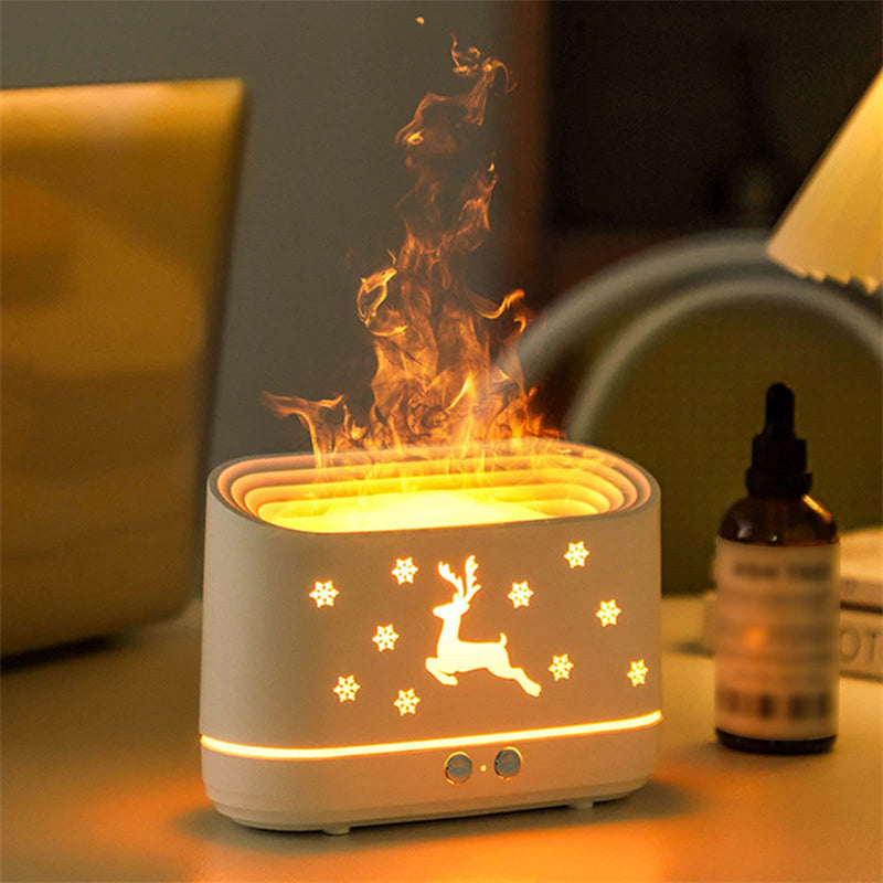 Elk Flame Humidifier & Aroma Diffuser with LED Atmosphere Lamp – Silent Christmas Home Decor