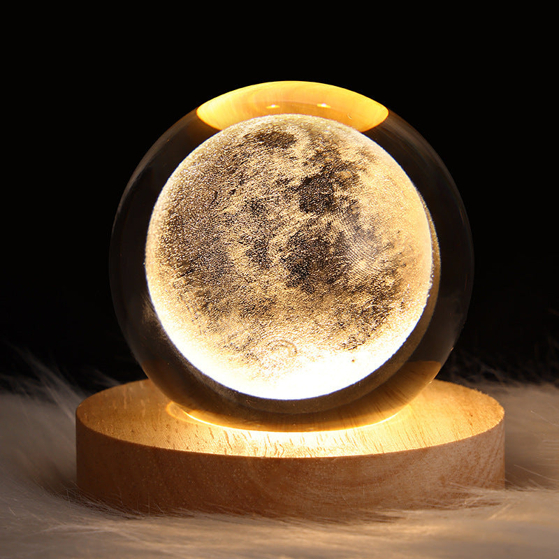 3D Galaxy Crystal Ball LED Night Light – Planet & Moon Lamp for Bedroom Décor