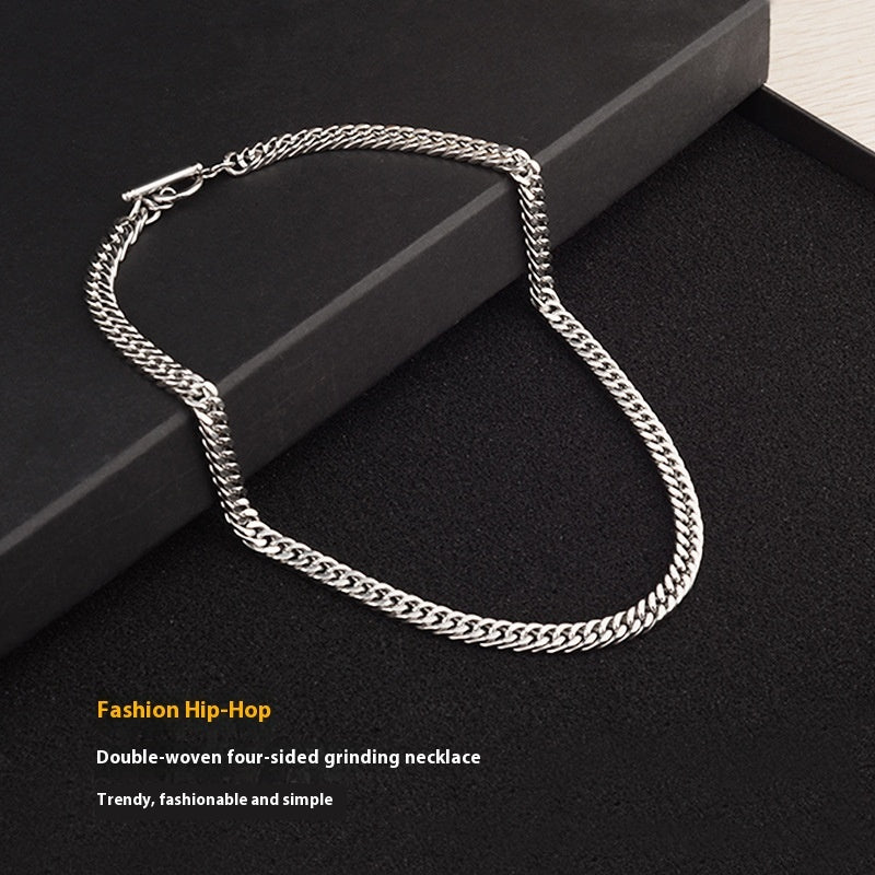 Advanced Double-woven Four-sided Grinding Trend Men's Versatile Simple Necklace