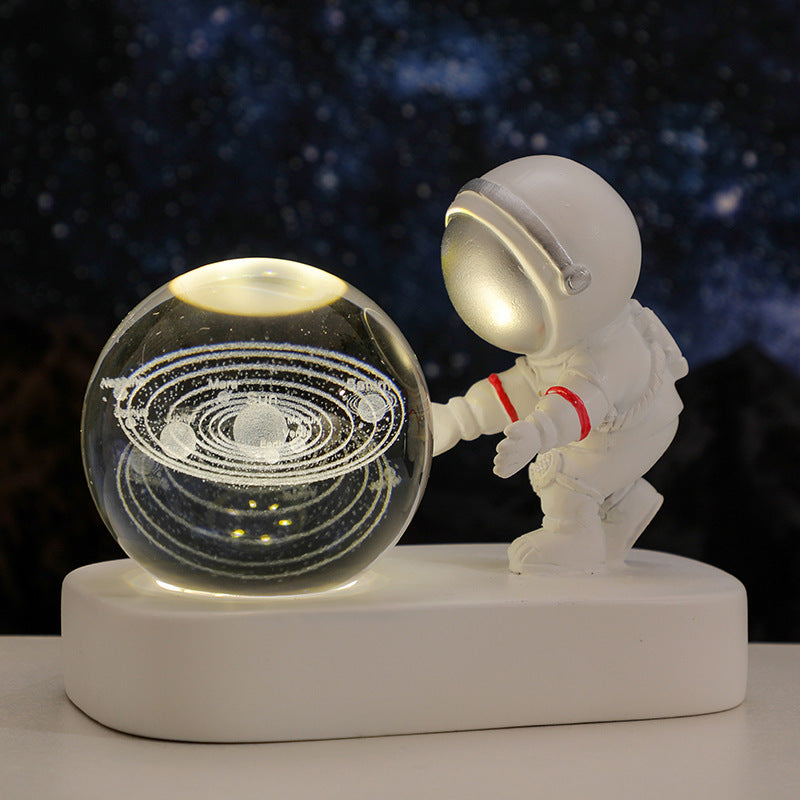 Astronaut Galaxy Crystal Ball Night Light – USB Powered Warm Planet Lamp