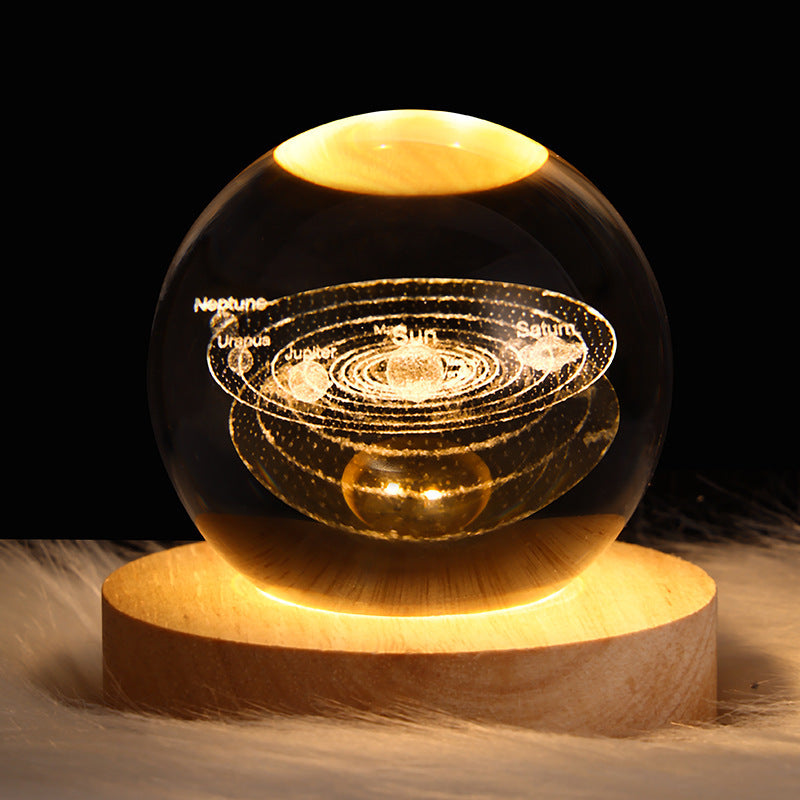 3D Galaxy Crystal Ball LED Night Light – Planet & Moon Lamp for Bedroom Décor
