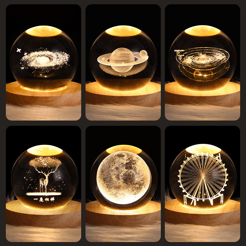 3D Galaxy Crystal Ball LED Night Light – Planet & Moon Lamp for Bedroom Décor